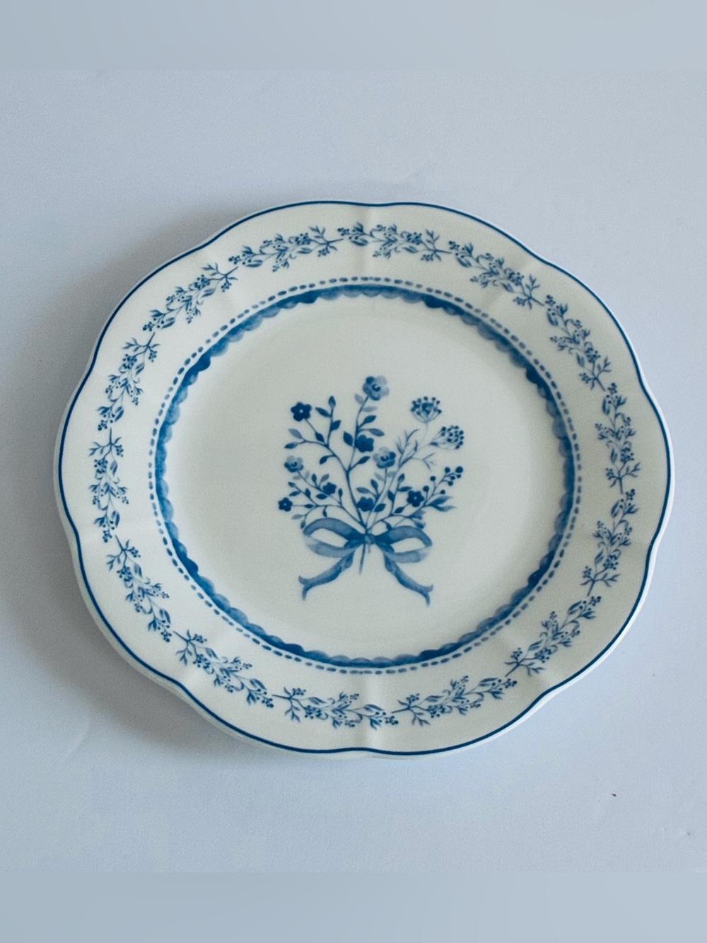 Grace Teaware Blue Bow Floral Bouquet Scalloped Edge Salad Plate 8” Porcelain